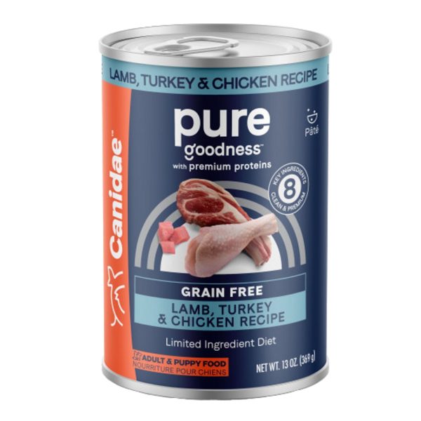 Pure Canned Grain Free Dog Food Lamb Turkey Chicken 13oz. (Case of 12) Online now