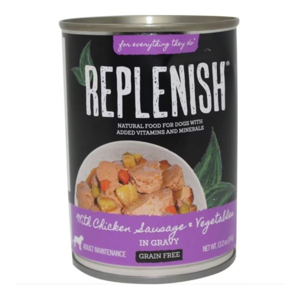 Replenish Grain Free Canned Dog Food Chicken Sausage Veg 13.2oz. (Case of 12) For Sale