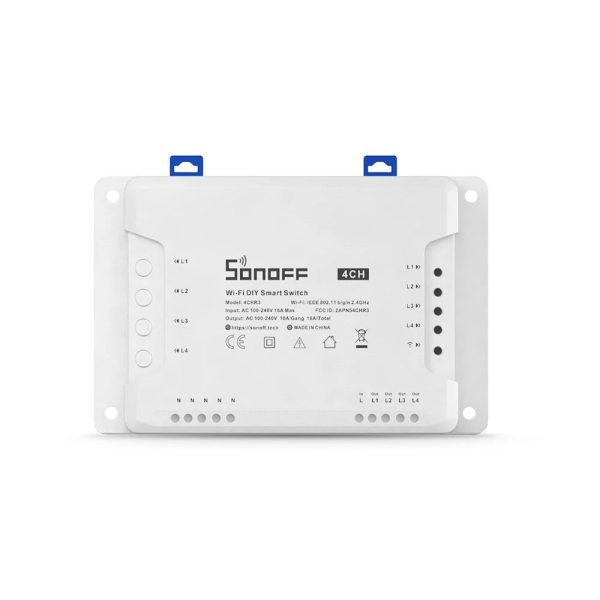 SONOFF 4CH R3 AC100-240V 50 60Hz 10A 2200W 4 Gang WiFi DIY Smart Switch Inching Self-Locking Interlock 3 Working Mode APP Remote Control Switch Works with Alexa and Google Home Fashion