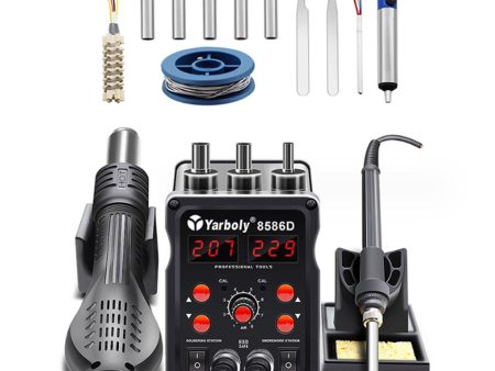 Yarboly 8586D LED Digital Soldering Station Hot Air Tool Rework Station 700W Power Intelligent Automatic Cooling ESD Design Soldering Iron Suitable for Phone PCB IC SMD BGA Welding Supply