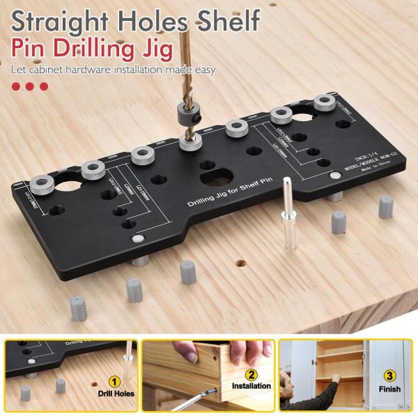 Adjustable Aluminum Alloy Cabinet Hardware Jig Shelf Pin Jig with 2 PCS 1 4 Inch Drill Bits Woodworking Pocket Hole Punch Locator Drill Guide Sale