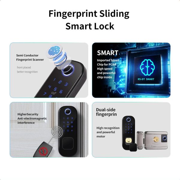 R5 Tuya WiFi Smart Dual-Side Fingerprint Lock Home Security Door Lock Encryption with Fingerprint Passcode IC Card APP Key NFC Electronic Bullhead Lock For Discount