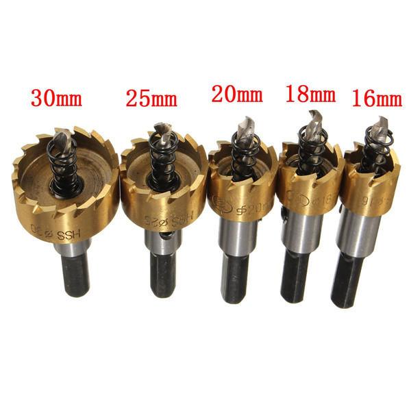 5Pcs High Speed Steel Drill Bits 16-30mm Hole Saw Cutter Set Online now