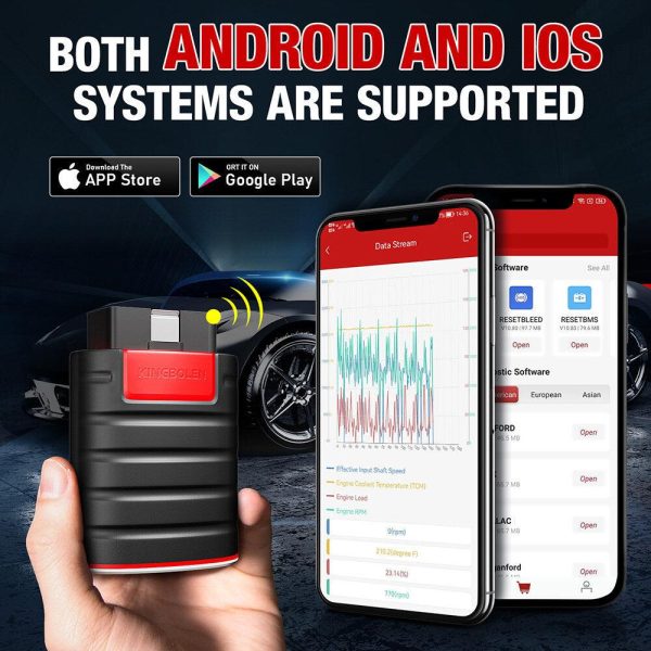 KINGBOLEN Bluetooth OBD2 Scanner Car Code Reader Fault Diagnostic Tool Free All System 16 Resets ECU Coding Active Test SAS ABS Oil Light Cheap