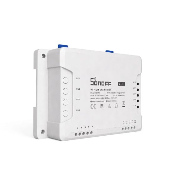 SONOFF 4CH R3 AC100-240V 50 60Hz 10A 2200W 4 Gang WiFi DIY Smart Switch Inching Self-Locking Interlock 3 Working Mode APP Remote Control Switch Works with Alexa and Google Home Fashion