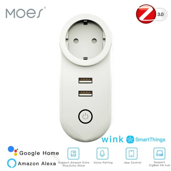 EU Smart Wifi Socket Zigbe 3.0 2 USB Port 100-240V Voice Control Sale