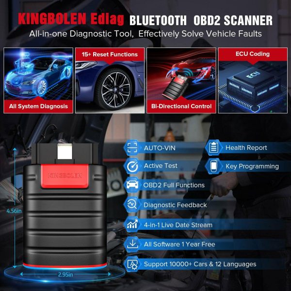 KINGBOLEN Bluetooth OBD2 Scanner Car Code Reader Fault Diagnostic Tool Free All System 16 Resets ECU Coding Active Test SAS ABS Oil Light Cheap