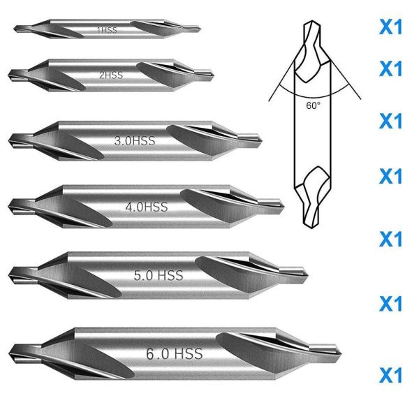 6PCS M2 High-Speed Steel Center Drill Bits Set Metalworking Tools 60-Degree 1.0-6.0mm Countersink Lathe Sale