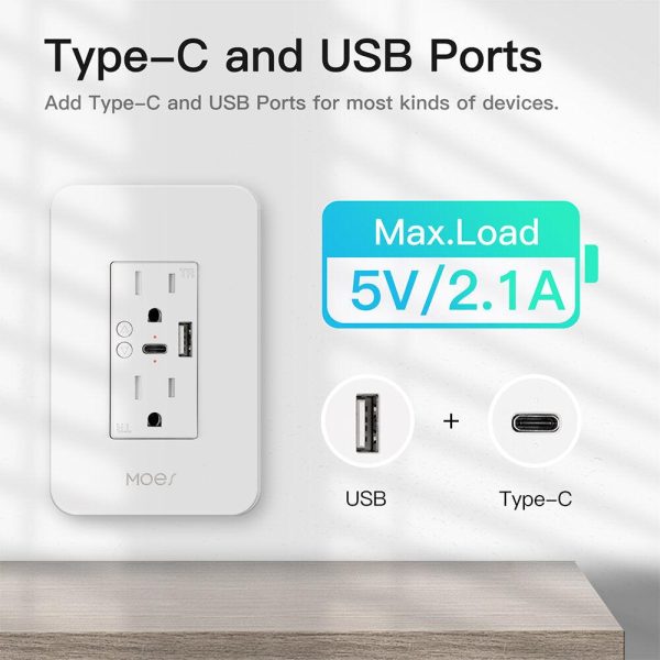 Tuya Smart WiFi US Plug Socket USB+Type-C Wall Outlet APP Remote Control Timer Countdown Voice Control with Alexa Google Assistant For Discount