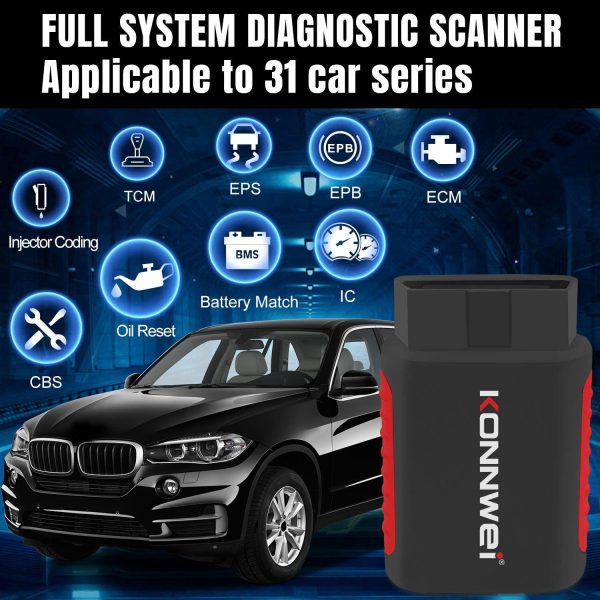 KONNWEI KDIAG Automatic Vehicles OBD2 Scanner Diagnostic Tool Bluetooth All System Scan Tool With Free Mobile App Online Sale