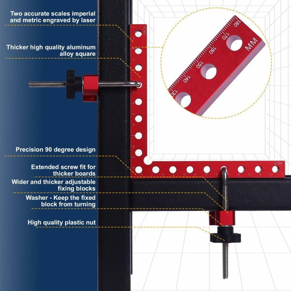 2 Packs 180mm x 180mm 90 Degree Right Angle Clamps Positioning Squares MM Inch Scale Aluminum Alloy Woodworking Carpenter Corner Clamping for Picture Frame Cabinet Drawer Online now