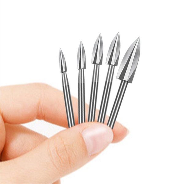 5Pcs Wood Carving Drill Bits HSS Engraving Drill Bit Set Solid Carbide Root Milling Grinder Burr Precise Woodworking Carve Tools For Sale