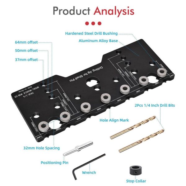 Adjustable Aluminum Alloy Cabinet Hardware Jig Shelf Pin Jig with 2 PCS 1 4 Inch Drill Bits Woodworking Pocket Hole Punch Locator Drill Guide Sale