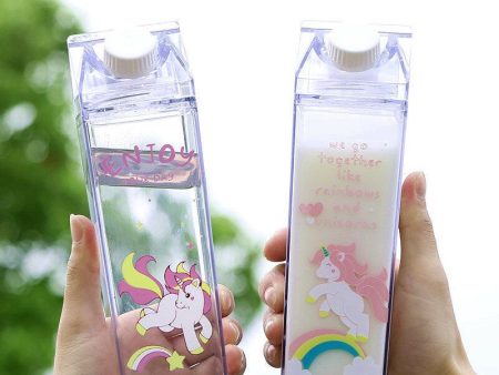 Portable Cup Novelty Milk Carton Shaped Cartoon Unicorn Printed Water Bottle Online