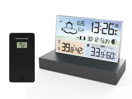 Clear Glass Weather Station Color Screen Thermometer Hygrometer Weather Forecast Calendar Wireless Indoors Outdoors Digital Temperature Humidity Monitor Alarm Clock Fashion