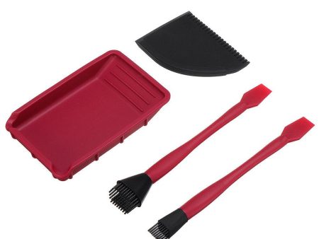 Wnew 4Pcs Silicone Glue Kit Wide Narrow Brush with Flat Scraper and Glue Tray Woodworking Gluing Kit Set For Cheap