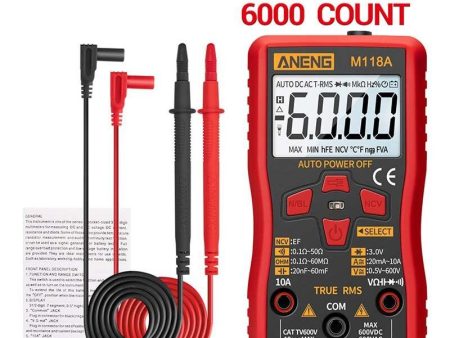 ANENG M118A Digital 6000 Counts Auto Range True Rms Mini Multimeter Transistor Meter with NCV Data Hold Flashlight For Discount