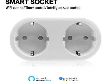 2 In 1 Tuya WIFI Smart Socket Dual Outlet EU Plug Voice Control Wireless Smart Socket APP Remote Control Work with Alexa Google Home Cheap