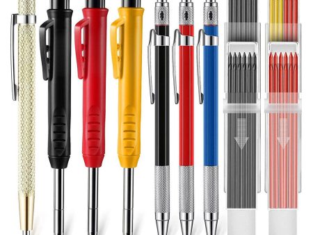 Carpenter Pencil Set with Deep Hole Marker Built-in Sharpener and Carbide Scribe Marking Tool for Woodworking Marking Mechanical Pencils with Multi-Color Refills on Sale