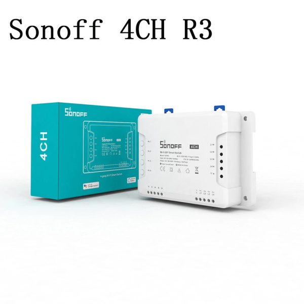 SONOFF 4CH R3 AC100-240V 50 60Hz 10A 2200W 4 Gang WiFi DIY Smart Switch Inching Self-Locking Interlock 3 Working Mode APP Remote Control Switch Works with Alexa and Google Home Fashion