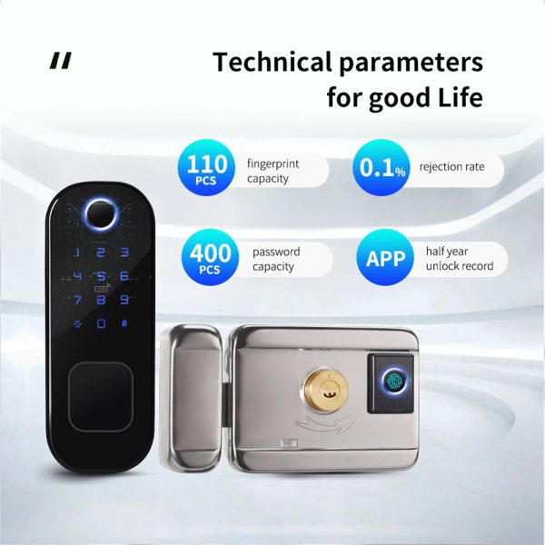 R5 Tuya WiFi Smart Dual-Side Fingerprint Lock Home Security Door Lock Encryption with Fingerprint Passcode IC Card APP Key NFC Electronic Bullhead Lock For Discount