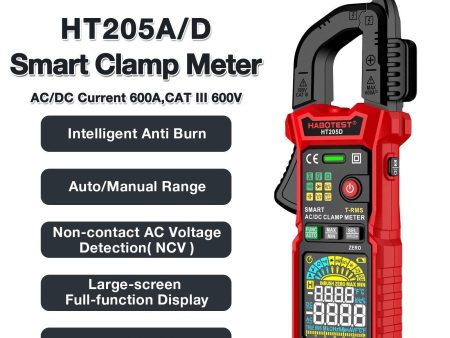 HABOTEST HT205 Inrush Clamp Meter 600A True RMS AC DC Current Amp Meter Measures Current Voltage Temperature Capacitance Tester Discount