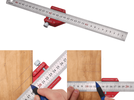 Drillpro CX300-2 Adjustable 45 90 Degree Metric and Inch Line Scribe Ruler Positioning Measuring Ruler 300mm Discount