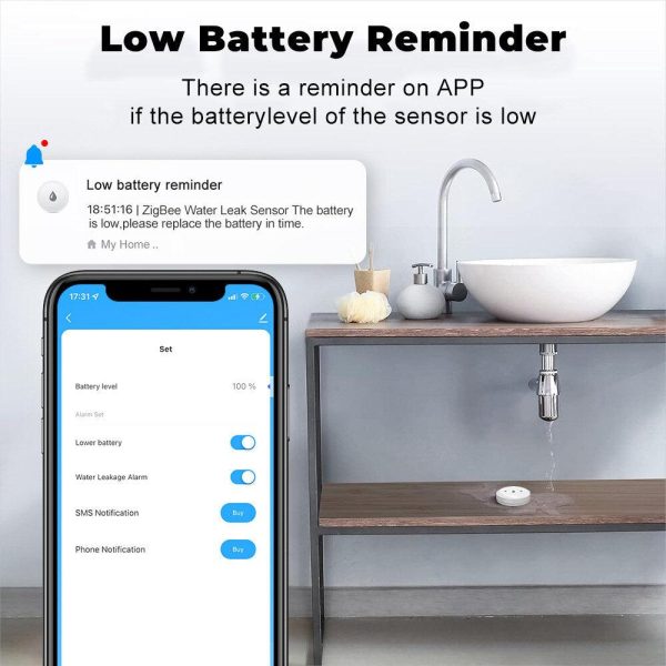 Smart Home Zigbe Water Immersion Sensor Water Leakage Sensor Alarm App Remote Monitoring Water Leak Detector Tuya Online