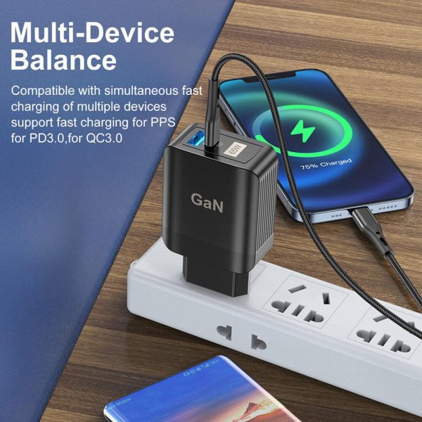 USLION 65W 2-Port USB PD Charger Dual 33W USB-A PD3.0 QC3.0 Supply