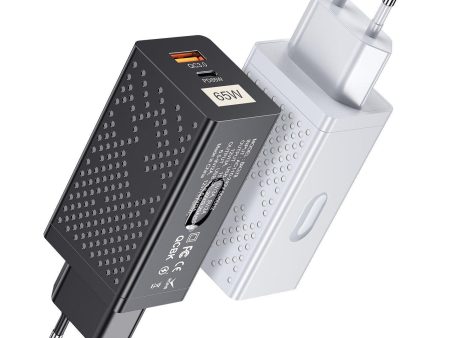 USLION PD 65W GaN Dual Port Type-C USB-A PD3.0 QC3.0 Fast Charging Wall Charger Adapter Online Sale