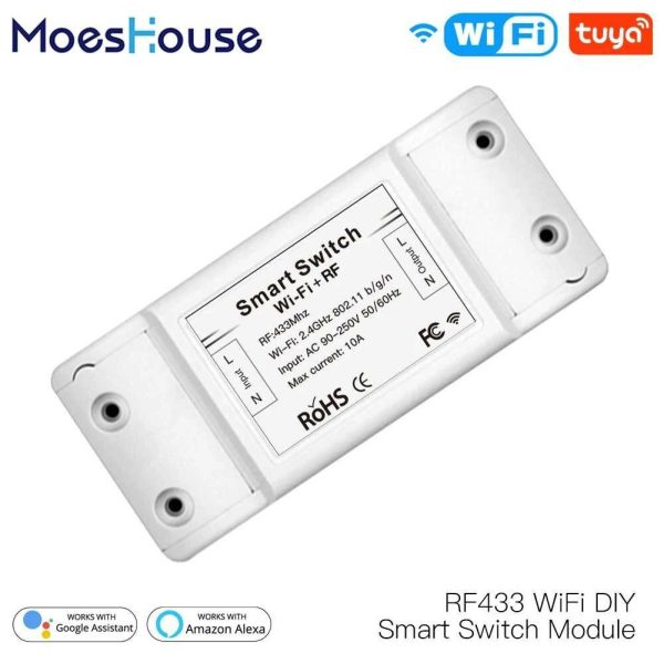 Mouehouse RF433 + WiFi DIY Smart Switch Module RF433 Remote Control for Smart Automation Smart Life Tuya Work with Alexa and Google Home For Sale