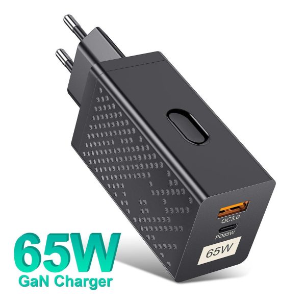 USLION PD 65W GaN Dual Port Type-C USB-A PD3.0 QC3.0 Fast Charging Wall Charger Adapter Online Sale