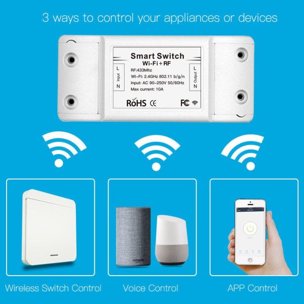 Mouehouse RF433 + WiFi DIY Smart Switch Module RF433 Remote Control for Smart Automation Smart Life Tuya Work with Alexa and Google Home For Sale