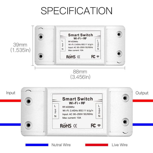 Mouehouse RF433 + WiFi DIY Smart Switch Module RF433 Remote Control for Smart Automation Smart Life Tuya Work with Alexa and Google Home For Sale