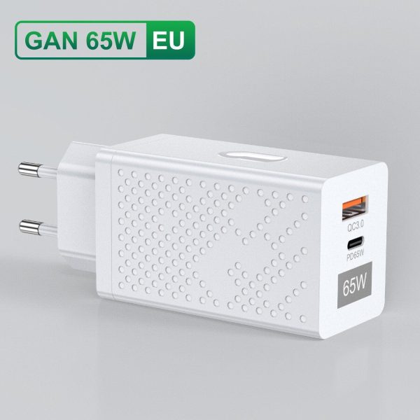 USLION PD 65W GaN Dual Port Type-C USB-A PD3.0 QC3.0 Fast Charging Wall Charger Adapter Online Sale